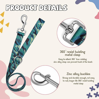 Print Patterned Dog Collar Leash Set, Adjusted Quick-Release Plastic Buckles and Heavy-Duty Steel D-Ring Nylon Collar Leash Set Strong Durable, Green Camo,S