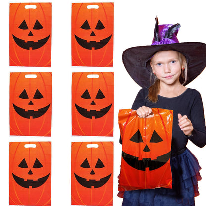 GiftExpress 150‑Pack 11″ × 17″ Jack O  Lantern Trick or Treat Goody Bags – Durable Plastic Halloween Party Favor Bags