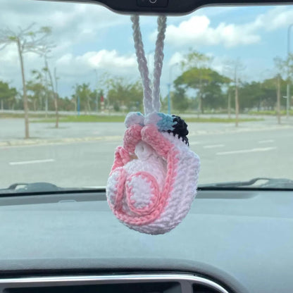 Crochet Spider Car Hanger Ornament, Cute Hero Rearview Mirror Decoration, Handmade Spider Amigurumi Plush, Car Charm Gift for Him or Her, Funny Car Accessory (Pink)