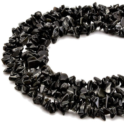 PLTbeads Gemstone Chips Natural Black Obsidian 3-5mm Healing Crystals Waist Bracelets Necklace Kit Irregular Stone DIY Crafts Design Jewelry Making Approxi 32 inch