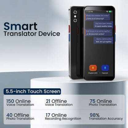 Language Translator Device, Upgraded 5.5" High-end Metal Frame Ai Translator No WiFi Needed, Support 150 Languages, Two Way Real-Time Voice Offline Recording Translator Device for Business Travel
