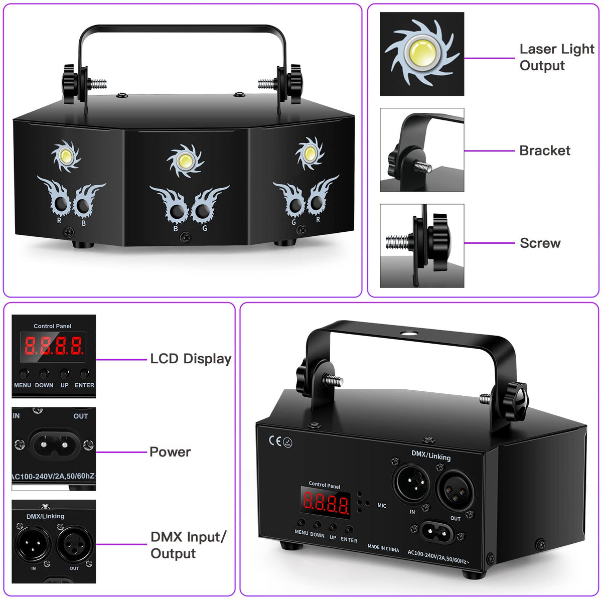 U`King Party Lights DJ Disco Light,9 Lens Stage Lighting Support DMX512 and Sound Activated with Remote Control Laser Lights for Parties Birthday Wedding Karaoke Bar KTV Club Stage Live Show