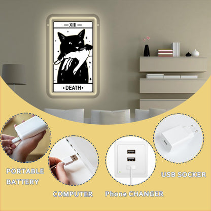 Tarot Card Neon Sign, Death Tarot LED Halloween Neon Light Sign USB Powered, for Gothic Bedroom Game Room Black Cat Party Man Cave Decor, Birthday Gifts(11.8 * 7.4 In)