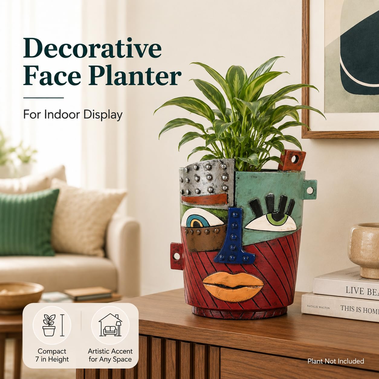 XMGZQ Abstract Cubism Face Planter,Pop Art Sculpture & Vase Decor,Unique Picasso Style Flower Pot,for 4-6 Inch Succulents & Houseplants,Drainage Hole Included,Statement Gift (Industrial)