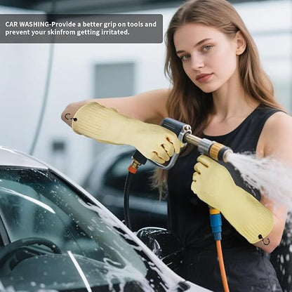 Rubber Gloves for Cleaning – 3 Pairs Reusable Gloves for Dishwashing, Kitchen and Household Tasks, 15-Inch Long (With Hook, Medium (Fits Small Hands))