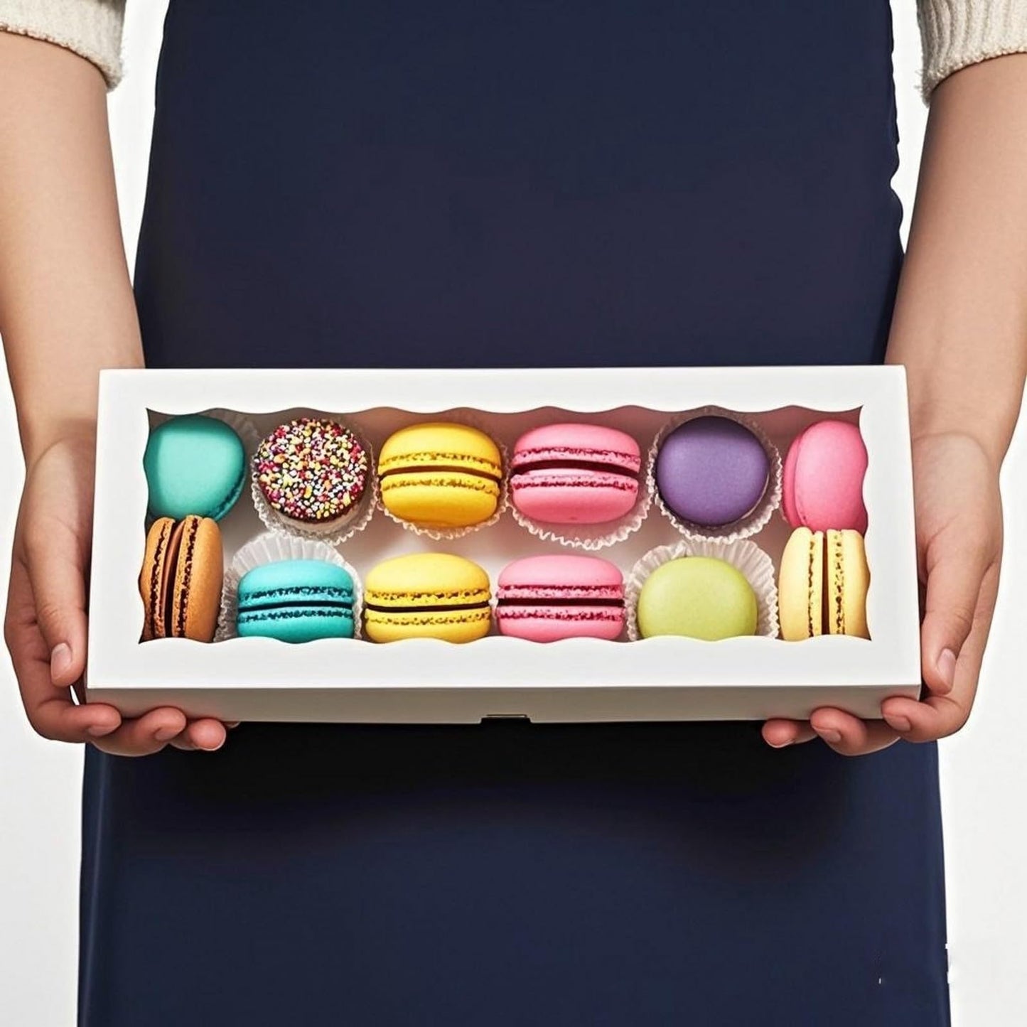 JCXGRVC 50pcs 12x5x1.5Inches White Bakery Boxes with Window Cookies Boxes Chocolate Truffle Boxes Macaron Boxes Cakesickle Boxes Browines Treat Boxes for Christmas Valentine's Easter Mother's Day
