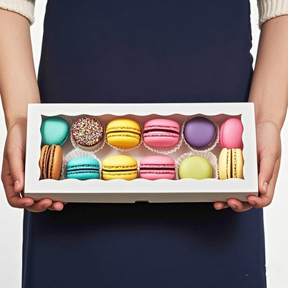 JCXGRVC 50pcs 12x5x1.5Inches White Bakery Boxes with Window Cookies Boxes Chocolate Truffle Boxes Macaron Boxes Cakesickle Boxes Browines Treat Boxes for Christmas Valentine's Easter Mother's Day