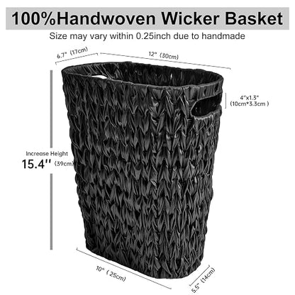 Coeusy 5 Gallon Wicker Trash Can,Black Bathroom Trash Can,Wicker Trash Basket with Handles,Handwoven Small Waste Basket for Bathroom,Bedroom,Kitchen,Office,20 Liters