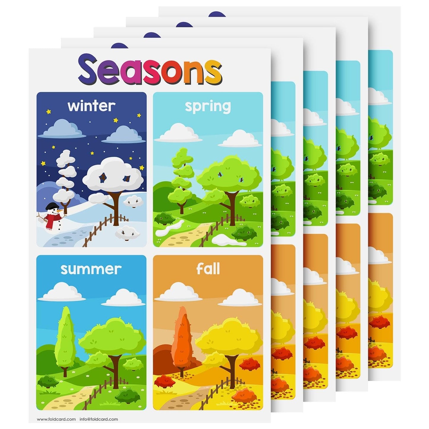 Seasons Educational Charts for Preschool to Gradeschool – Bright and Colorful Visual/Learning Aid Wall Art Poster for Classroom or Home | Printed on Glossy Durable Cardstock | 11" x 17" | 5 per Pack