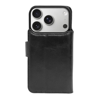 HARDISTON Genuine Leather Handmade Wallet Case Compatible with iPhone 17 Pro - MagSafe Compatible - Detachable Magnetic Flip Cover with Card Holders - Horizontal Kickstand (Black)