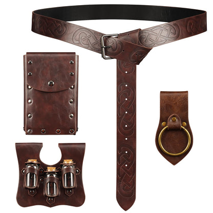 Renaissance Medieval Belt Viking Pouch Ren Faire Leather Potion Bottle Waist Bags Sword Holder Set for Knight Costume Cosplay