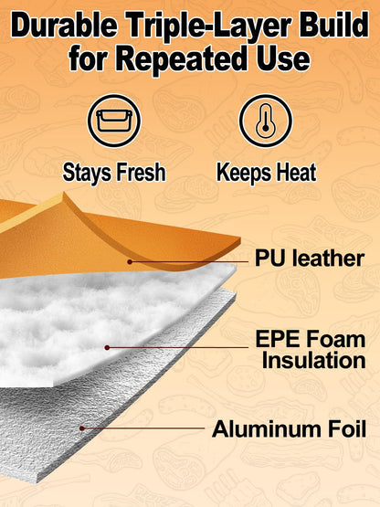 Apipi PU Leather BBQ Blanket for Resting Meat - 8.6" x 10" x16" Easy Clean Insulated Meat Resting Bag for BBQ Accessories, Grilling Father’s Day Gifts for Men