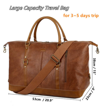 BAOSHA Vegan Leather Travel Duffel Tote Bag Overnight Weekender Bag Oversized for Men and Women HB-14 (Brown)