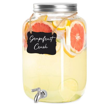Ilyapa 2 Gallon Drink Dispenser - Wide Mouth Glass Drink Dispenser - 100% Leak Proof Stainless Steel Spigot with Glass Flip Top Lid, for Any Event