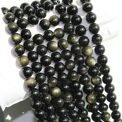 MJDCB Rare Collection Natural Stone Beads Gold Obsidian Round Loose Beads for Jewelry Making DIY Bracelet Necklace (8mm)