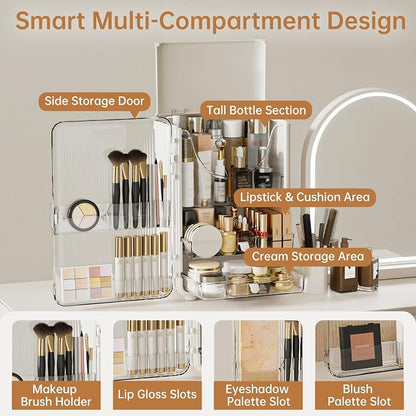 HAIXIN Makeup Organizer for Vanity, Large Capacity Skincare Organizer with Drawers, Top Opening Cosmetic Storage for Bathroom Countertop, Lipstick & Perfume Organizer (White)