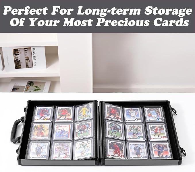 Azamou Toploader Binder for Trading Cards, Hard Cases, Holds 216 Toploaders, 9 Pocket Sleeves for 3" x 4" Cards (Gray 216-Toploaders)