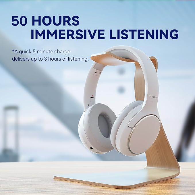 TONEMAC H2 Wireless Headphones,Over Ear Bluetooth Headphones,50H Playtime,Wireless Headset with Mic,Foldable Lightweight Bluetooth Headset with Deep Bass,HiFi Stereo Sound for Travel Work Smartphone