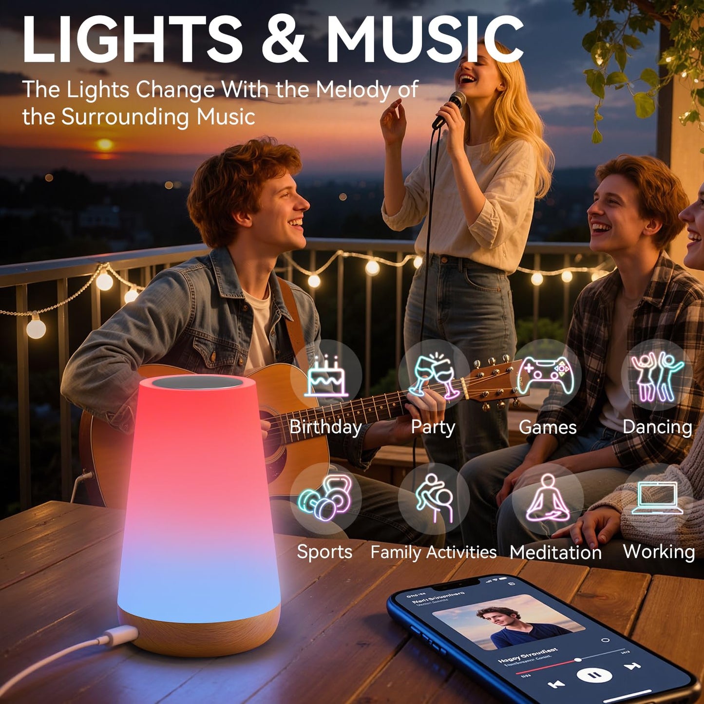 Auxmir LED Night Light Bedside Lamp Touch and Remote Control Dimmable Tabletop 13 RGB Colors Changing 5 Brightness Adjustable Rechargeable Portable Lamp for Baby Kids Nursery Bedroom Bathroom Camping