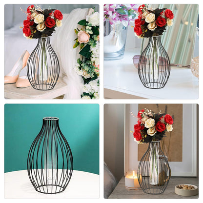 PACKOVE Iron Frame Vase and Glass Propagation Station with Geometric Metal Stand, Hydroponic Plant Holder for Nordic Home Décor, Tabletop Flower Terrarium for Indoor Gardening