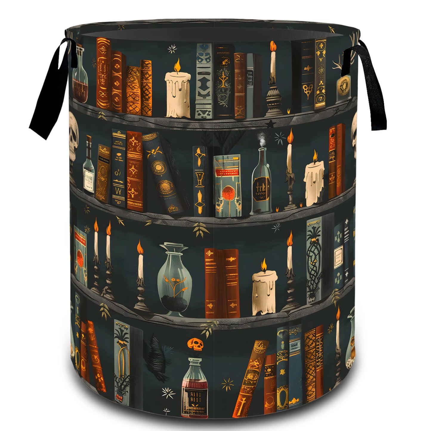 VODRM Gothic Witchcraft Bookshelf Basket, Dirty Collapsible Clothes Toy Organizer Hamper for Kids Adults, Oxford Cloth Waterproof Storage Bin for Bedroom Bathroom Magic Decor Gifts, 19.7"X15.7"