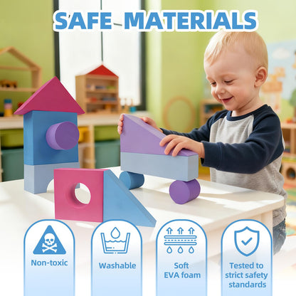 Bingyouth Large Building Foam Blocks for Toddlers, EVA Stacking Foam Building Blocks Toy Set, Non-Toxic, Washable, Early Learning Construction Toys & Gifts for Kids Boys & Girls (Pink, Pieces, 30)