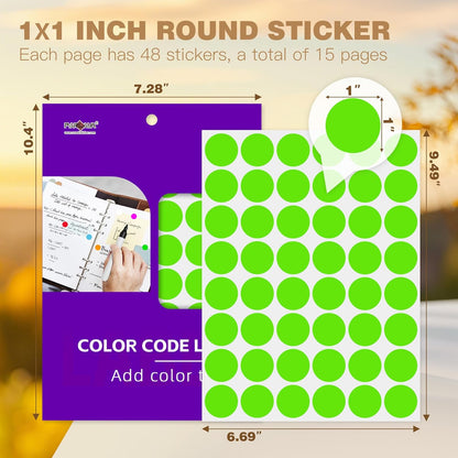 PARLAIM 1 inch Round Light Green Dot Sticker,720PCS Permanent Adhesive Color Code Circle Sticker Labels for Office Classroom Garage Sale