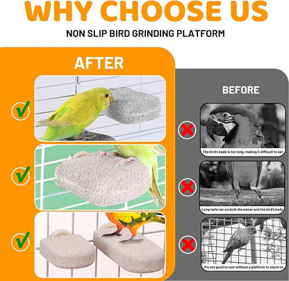 4 Pack Bird Beak Grinding Calcium Stone, Parrot Cage Perch Stand Platform Foot Claws Trimmer, Parrot Teething Stone Toy, Bird Cage Accessories for Parakeet, Hamster, Chinchilla, Small