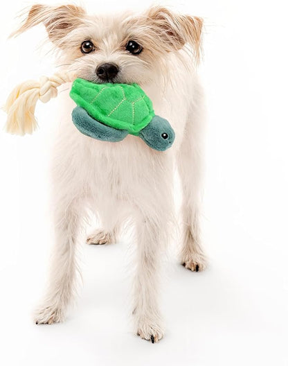 Dog Toys | Plush Turtle Stuffed Animal with Rope for Dogs | Eco Friendly Small Dog Toy