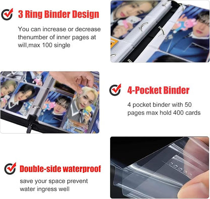 Kpop Photocard Binder for Kpop Photocards,4 Pocket with 50 Sleeves up to 400 Cards Cute Photo Album for Fans Boys and Girls