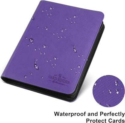 Trading Card Binder 16 Pocket, Foalgo PU Cover Card Binder for 1000+ Cards, Premium Trading Card Holder Folders, Double Sided Pocket Card Album for MTG, TCG (Purple)