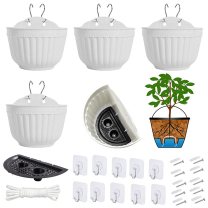 5 Pack Resin Wall Hanging Planter Pot Vertical Garden Living Wall Mount Window Hang Indoor Outdoor Plant Flower Basket for Kitchen Herbs Balcony Railing Shelf Fence Bedroom Trellis Decor Modern White