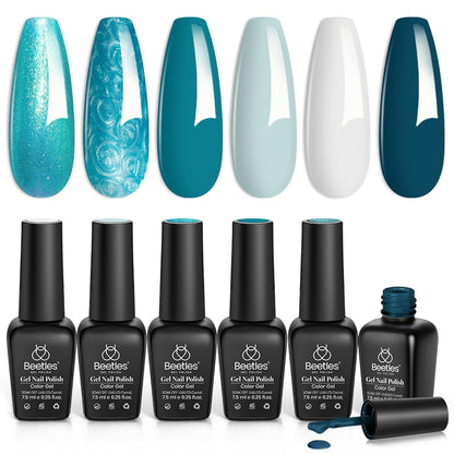 Beetles Cat Eye Gel Nail Polish Set, 6 Colors Glitter Red Pink Shiny Brown Burgundy Purple Blue Green Magnetic Effect Sparkle Stunning Nail Gel Polish Kit Soak Off UV Manicure Gifts for Women