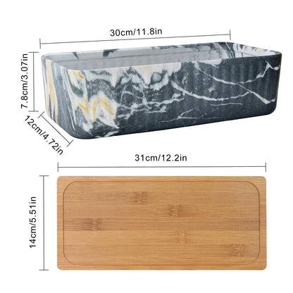 Succulent Pots - 12'' Large Succulent Planters with Drainage Tray Set of 2, Window Sill Planter, Long Rectangle Ceramic Pots for Indoor Cactus Plants Shallow Bonsai Window Box for Home Garden Decor