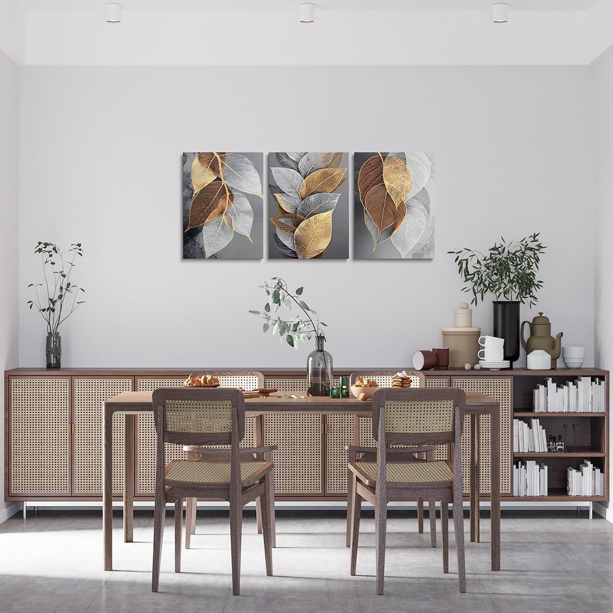 jejeloiu Leaves Canvas Wall Art for Living Room Bedroom 12"x16"x3pcs Kids Leaf Picture Wall Decor for Home Decor Bathroom Boys Girls Botanical Office Decorations Artwork Posters Leaf Branches Painting