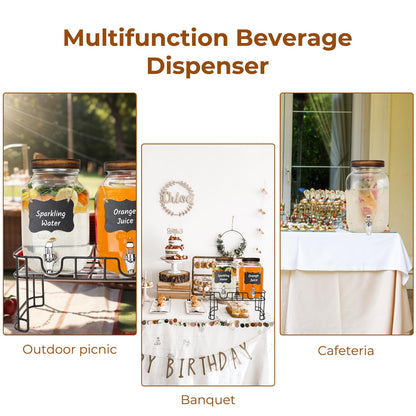 Waymind 1 Gallon Glass Drink Dispensers with Wood Lid, 2 Pack Clear Beverage Dispenser with Stand and Spigot for Parties, Lemonade Dispenser with Markers and Chalkboard for BBQ, Picnic