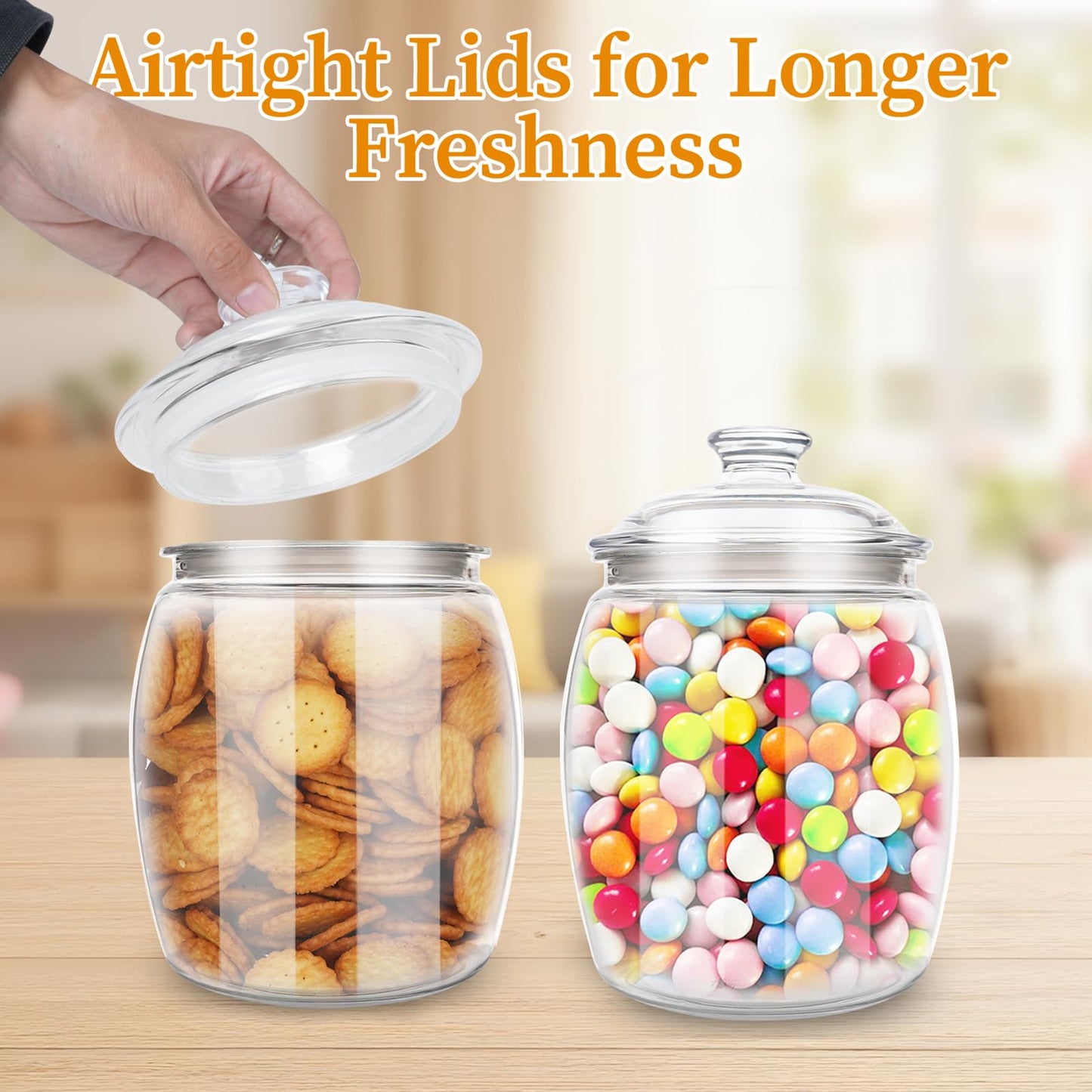 Dovesail 2 Pack 128 oz Candy & Cookie Jar Plastic Jars with Lids, Airtight Candy Jar Unbreakable, Decorative Kitchen Storage Jar, Clear Food Storage Canister for Pet Food