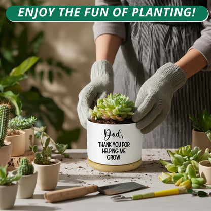 Myakako Thank You Dad Ceramic Planter with Wood Tray – 3.5 Inch Funny Flower Pot for Succulents, Cactus & Indoor Plants, Unique with Drainage Hole (Plant Not Included)