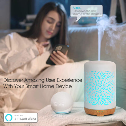 Earnest Living Essential Oil Diffuser White Ceramic Diffuser 100 ml Timers Night Lights and Auto Off Function Home Office Humidifier Aromatherapy Diffusers for Essential Oils