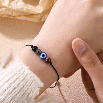 Korotho Evil Eye Bracelets for Women Men, Evil Eye Beads Chakra Bracelets Necklace Triple Protection Bracelet Good Luck Energy Stone Healing Crystal Black Hematite Gemstone Ankle Jewelry Gifts