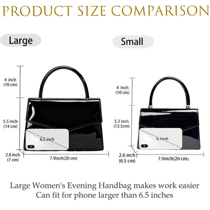 BYWAUQI Evening Patent Leather Handbag Purse Formal Women's Clutch Bag Top Handle for Wedding Party Prom Cocktail(Black)