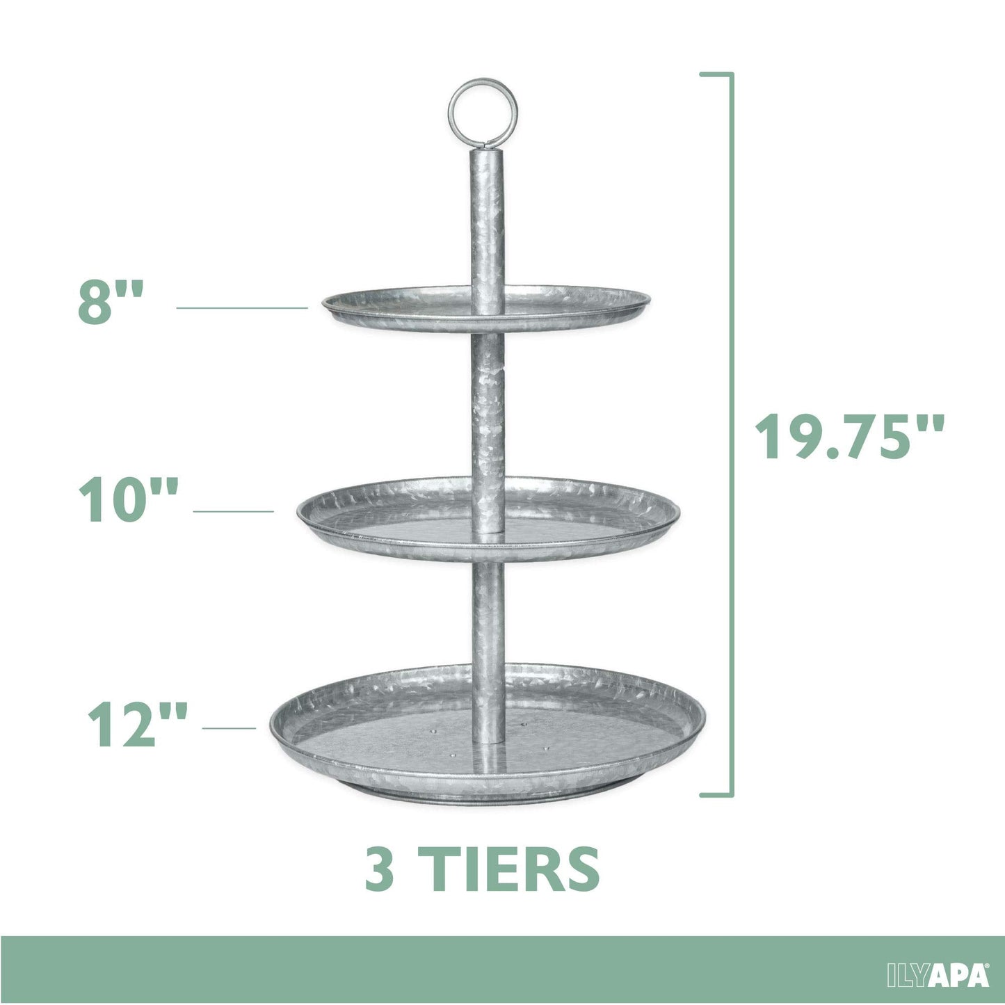 Ilyapa 3 Tier Tray, Galvanized Serving Tray, 3 Tier Serving Stand, Farmhouse Tiered Metal Platter for Cake, Cupcake Tower, Dessert, Appetizers & More