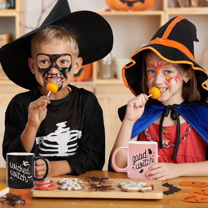 JarThenaAMCS 2Pcs Halloween Mugs Wicked Witch Coffee Mug Pink Black Ceramic Drinking Cup for Halloween Party Supplies Table Centerpieces, 12oz