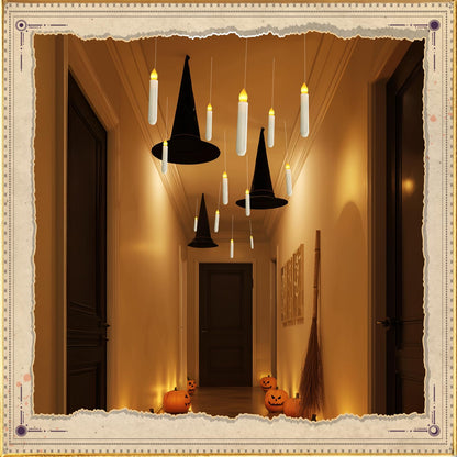 Homemory 20 Pcs Floating Candles with 2 Wand, LED Warm Yellow Magic Deco Candle, Warm Yellow Flameless Taper Candles for Halloween Party Decor