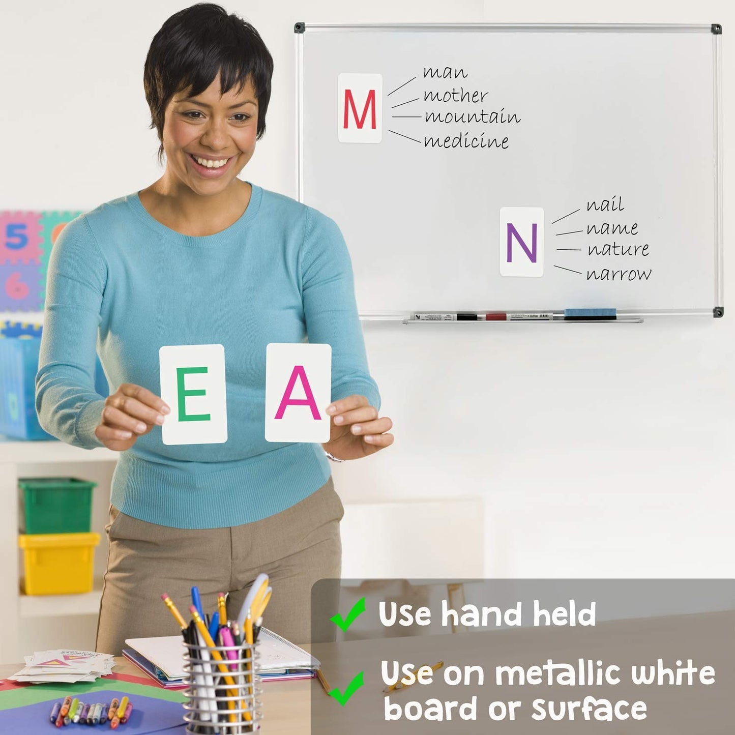 Attractivia Magnetic Big Alphabet ABC Flash Cards - 26 Sturdy Uppercase Large Letters - for Classroom Teachers, Homeschool, ESL, Toddlers 2-4 Years, Kids and Adults