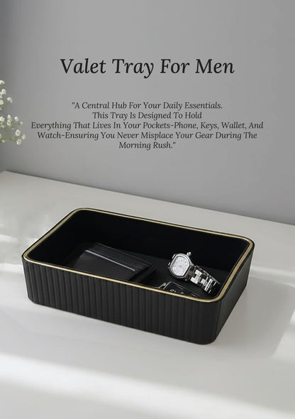 CASA MOCA Valet Tray, Small Leather Tray, Wallet Tray, Vanity Tray, Catch All Tray, Nightstand Tray Organizer, Bedside Organizer Tray, Office Desk Organizer (Black Onyx) for Men and Women.