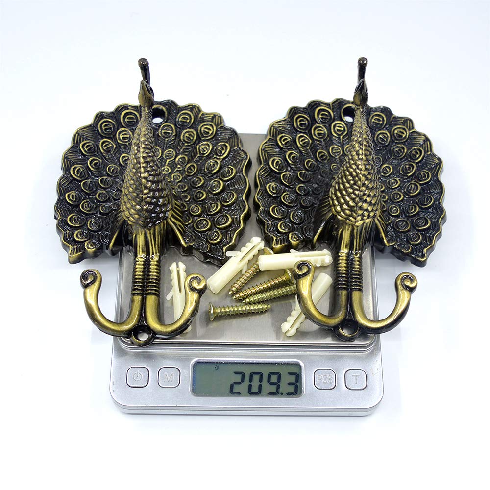 Ailejia 1Pair Peacock Curtain Holdbacks Zinc Alloy Wall Hook Hanging Ball Straps Wall Mounted Curtain (Bronze)