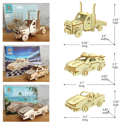 3D Wooden Puzzle - 6 Piece Set Wooden Car Brain Teaser Puzzle - DIY Assembly Car Building Model Kits - Wood STEM Toys Gifts for for Adults & Teens Birthday Gifts Christmas