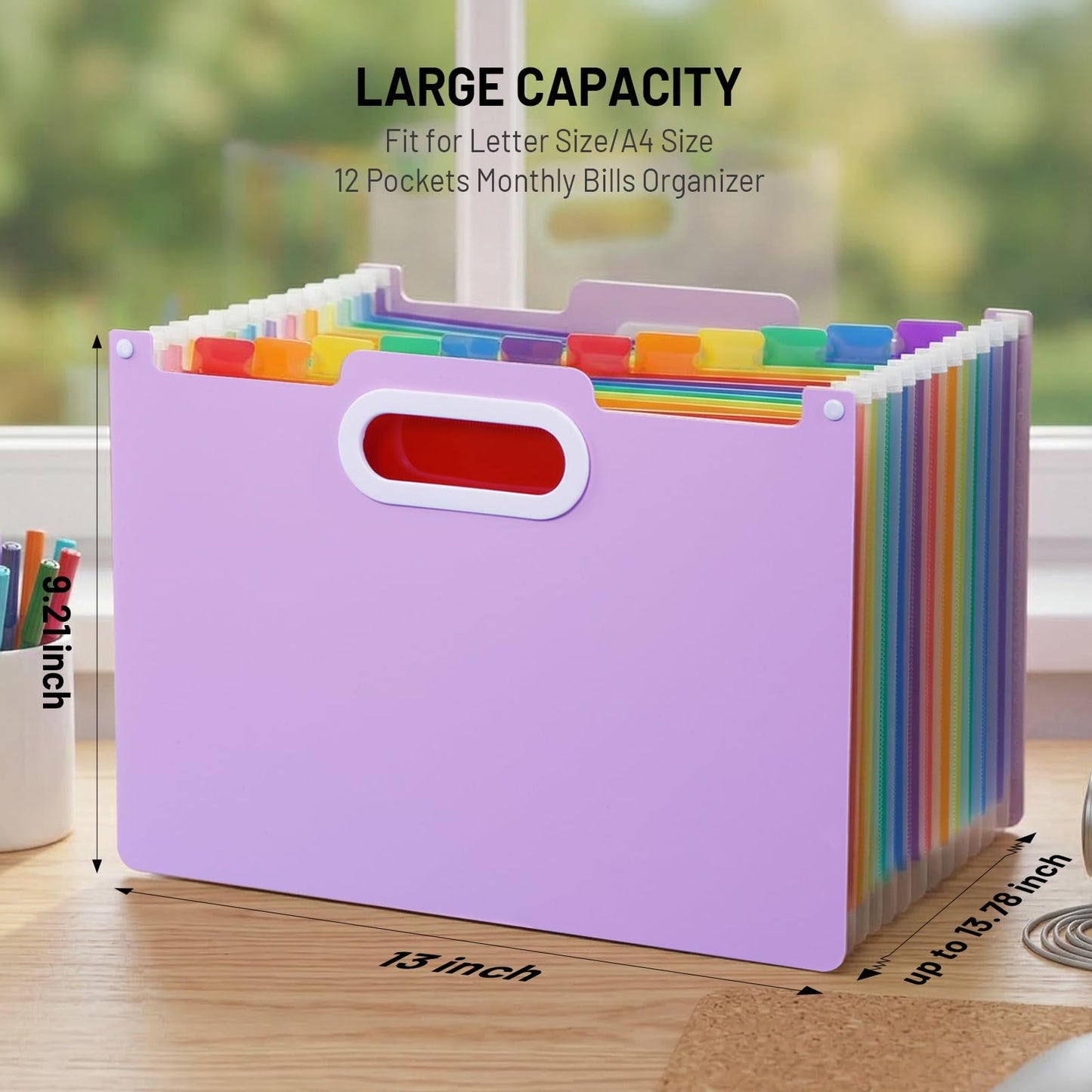 Comix Expanding File Folder, 13 Pockets Accordion File Organizer, Letter/A4 Size Document Organizer for Home Office School, Purple