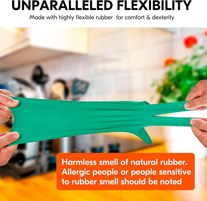 Vgo... 10-Pairs Reusable Household Gloves, Rubber Dishwashing gloves, Extra Thickness, Long Sleeves, Kitchen Cleaning, Working, Painting, Gardening, Pet Care (Size M, Green, HH4601)